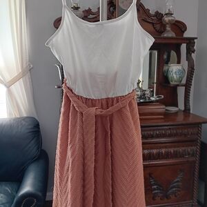 SHEIN White and Brown Midi Skirt